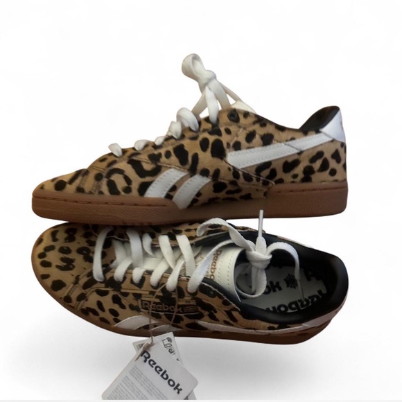 Reebok Leopard-Print Club C grounds UK Sneakers - Tan Black 7.5